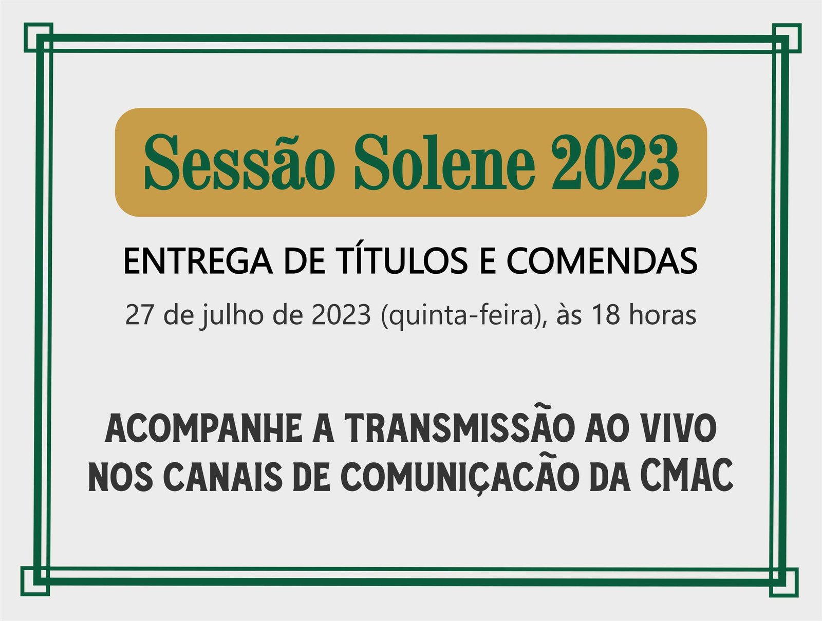 Câmara Municipal realiza Sessão Solene para entrega de Títulos e Comendas
